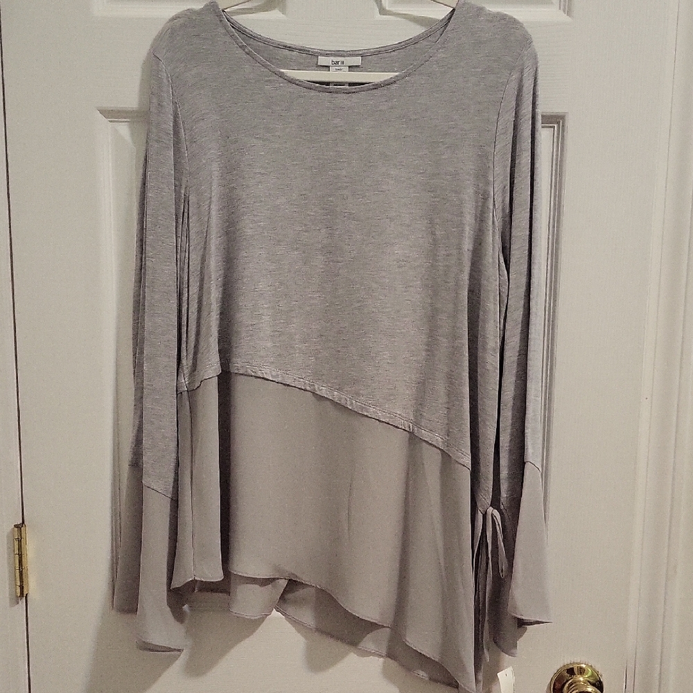 Max Studio Gray Asymmetrical Long Sleeve Tunic